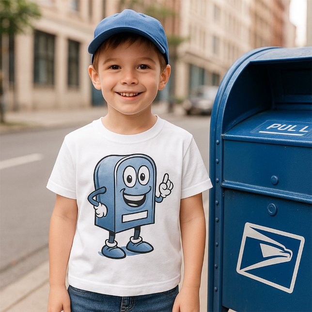 Postfach Mascot Happy Blue Postal Zeichen T-Shirt (Von Creator hochgeladen)