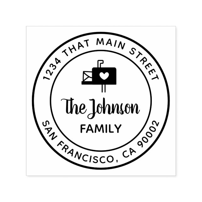 Postfach mit Herz, Rücksendeadresse, Runde Permastempel (Design)