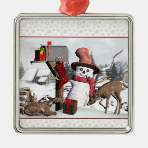 Postfach Snowman Deer Silver Ornament