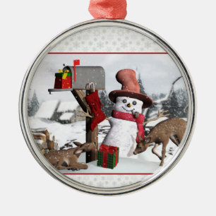 Postfach Snowman Deer Silver Ornament