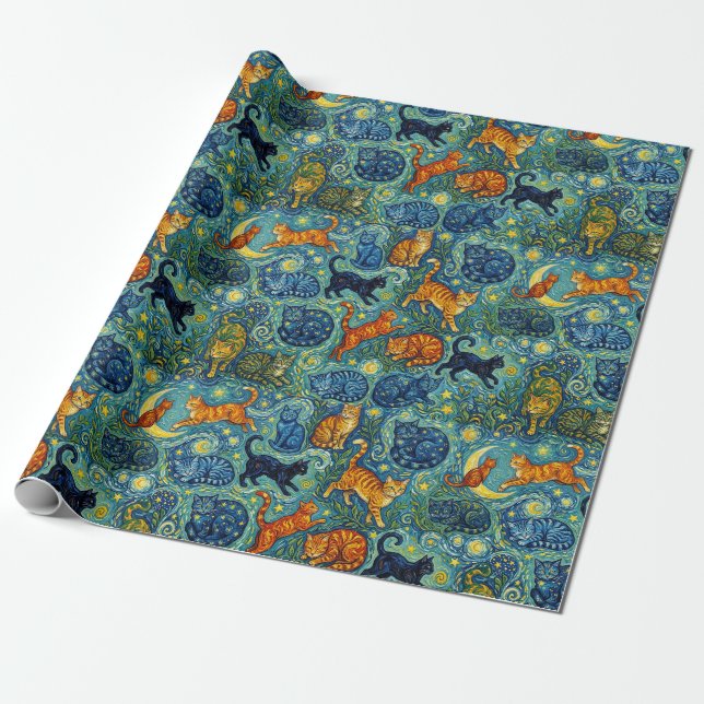 Postimpressionistische Katzen Geschenkpapier (Ungerollt)