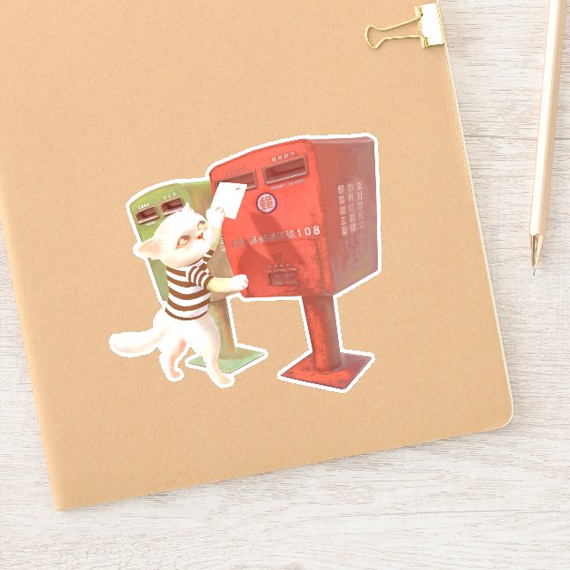 Posting-Zeit - Katze mit taiwanesischer Mailbox Aufkleber (Notizbuch)