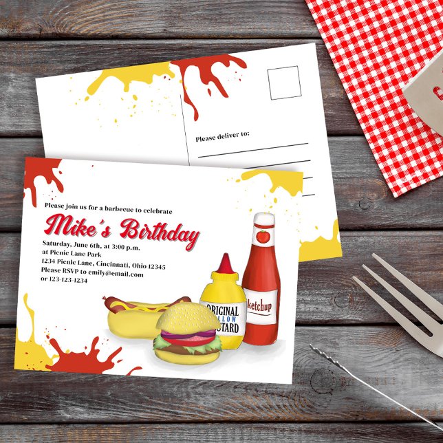 Postkarte (Birthday party BBQ Custom invitation postcard)