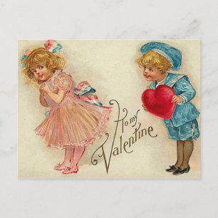 Postkarte - altmodisches Valentinsmädchen Junge He