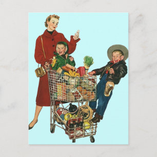 Postkarte Antike Lebensmittel Einkauf Familie PC