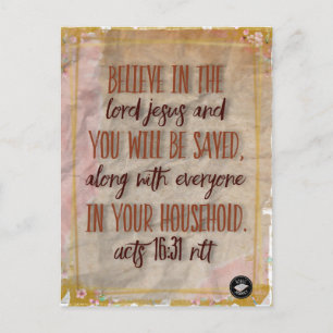 Postkarte - Bibel Verse Acts 16:31 NLT