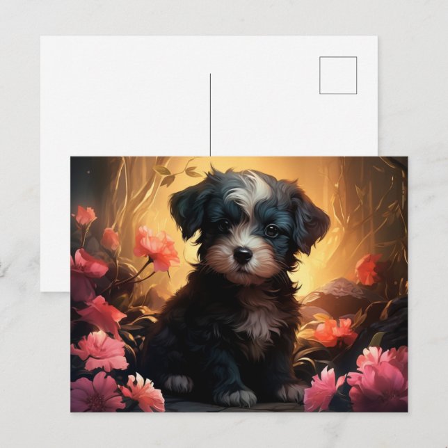 Postkarte Blumenduftende Hunde (Vorne/Hinten)