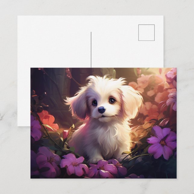 Postkarte Chien Fleur 2 (Vorne/Hinten)
