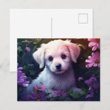 Postkarte Chien Fleur 4