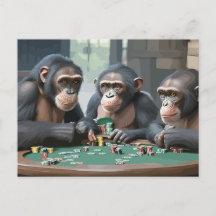 Postkarte Chimpanzeen playing poker