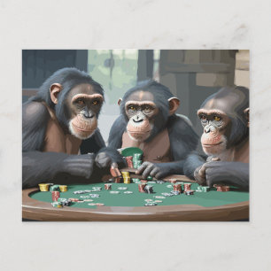 Postkarte Chimpanzeen playing poker
