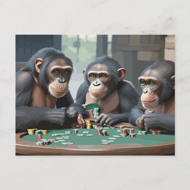 Postkarte Chimpanzeen playing poker (Vorderseite)