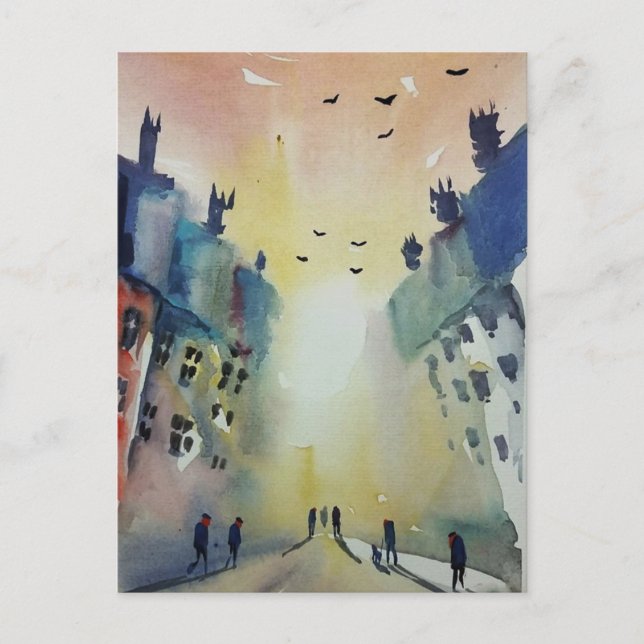 Postkarte "Colorful Town Watercolor" #1 (Vorderseite)