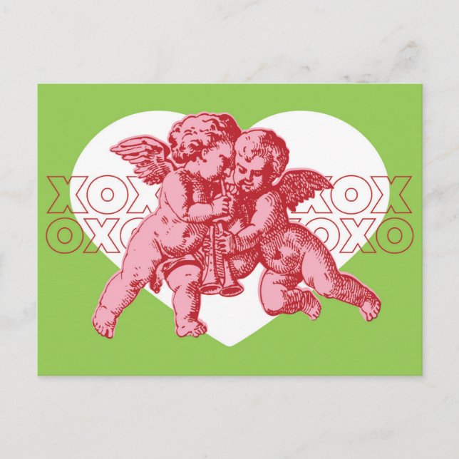 Postkarte. Cupid Valentine, Pink & Green. Feiertagspostkarte (Vorderseite)