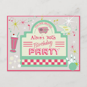 Postkarte der 1950er Party Einladung