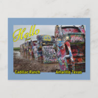 Postkarte der Cadillac Ranch in Amarillo, Texas
