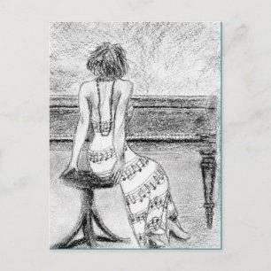 Postkarte der Frau am Klavier