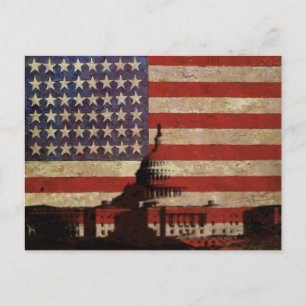 Postkarte der US-Flagge mit Silhouette der Hauptst