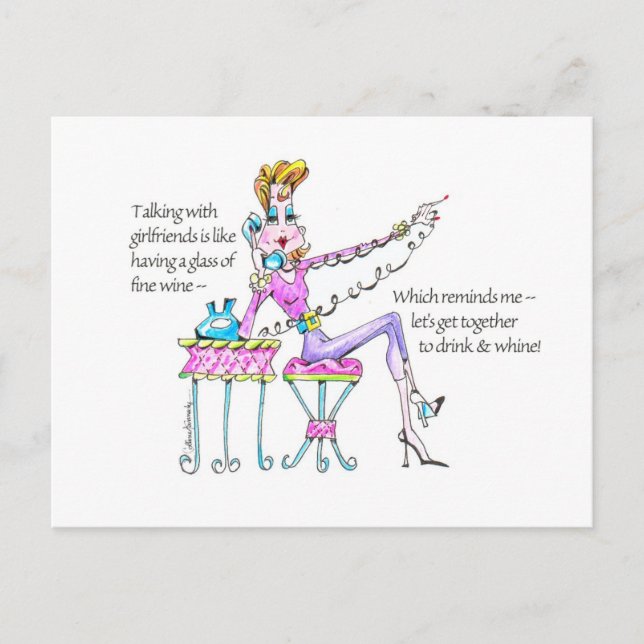 Postkarte Drink n' Whine (Vorderseite)