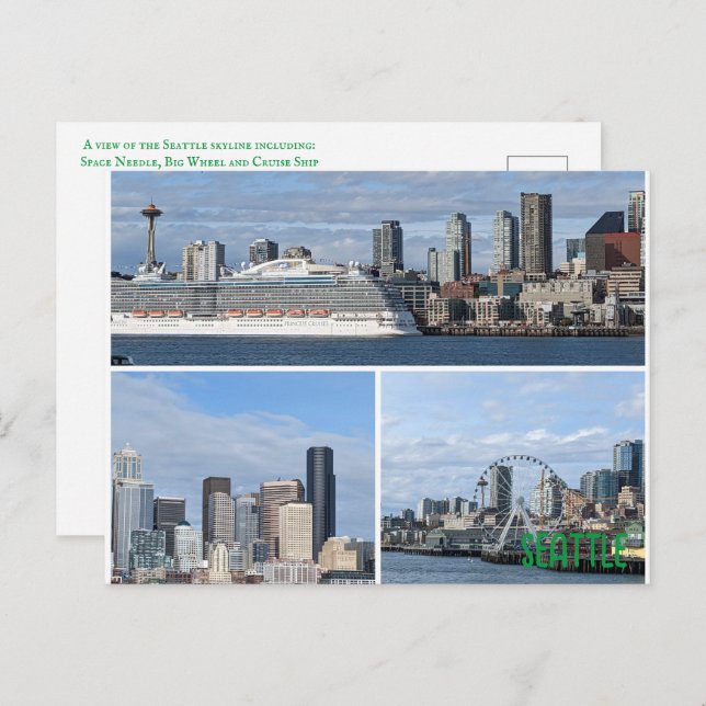 Postkarte einer Collage aus Seattles Skyline (Vorne/Hinten)