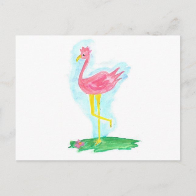 Postkarte eines rosa Flamingo (Vorderseite)