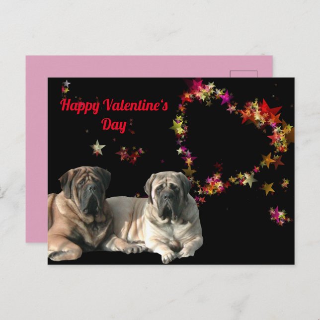 Postkarte English Mastiff Valentinstags  (Vorne/Hinten)