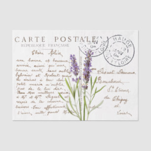 Postkarte Französisches Schriftbild Lavendelblüten Seidenpapier