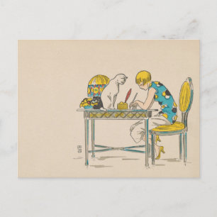 Postkarte - Frau und Katze - französischer Künstle