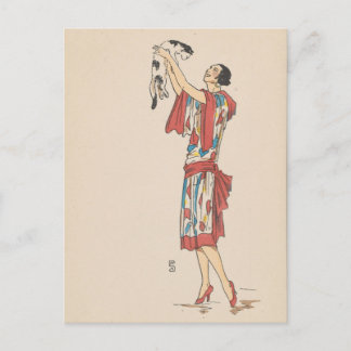 Postkarte - Frau und Katze - französischer Künstle