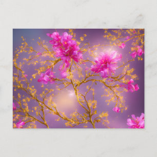 Postkarte Fuchsia und Gold Florals