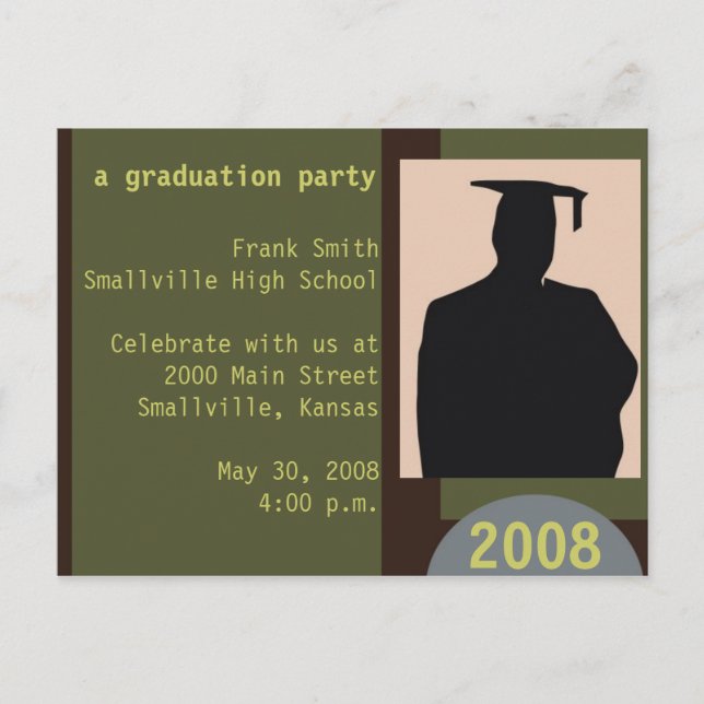 Postkarte für anpassbare Graduierungsparty (Vorderseite)
