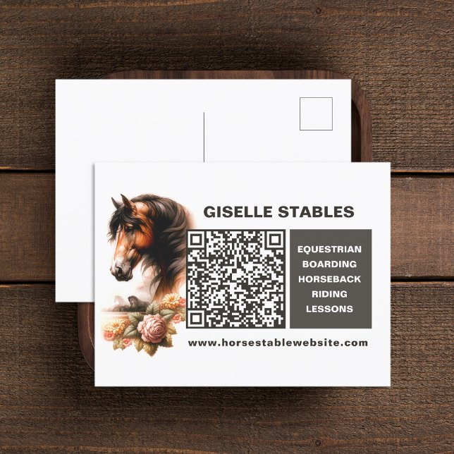 Postkarte für Pferde mit QR-Code (Horse Business Postcard with QR Code (front and back))