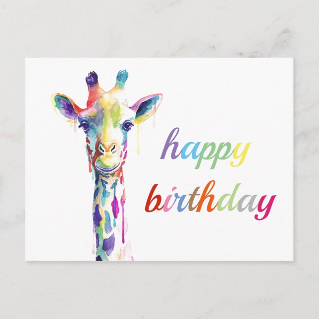 Postkarte - Happy Birthday - Giraffe (Vorderseite)