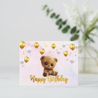 Postkarte "Happy Birthday" mit einem Teddybär.