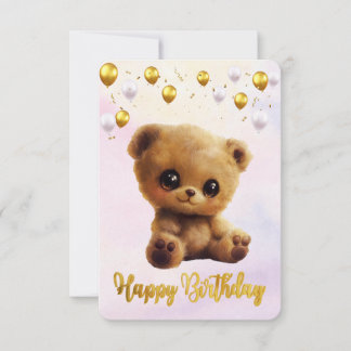 Postkarte "Happy Birthday" mit einem Teddybär.