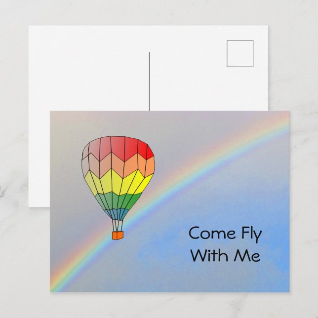 Postkarte - Heißluftballon und Regenbogen (Vorne/Hinten)