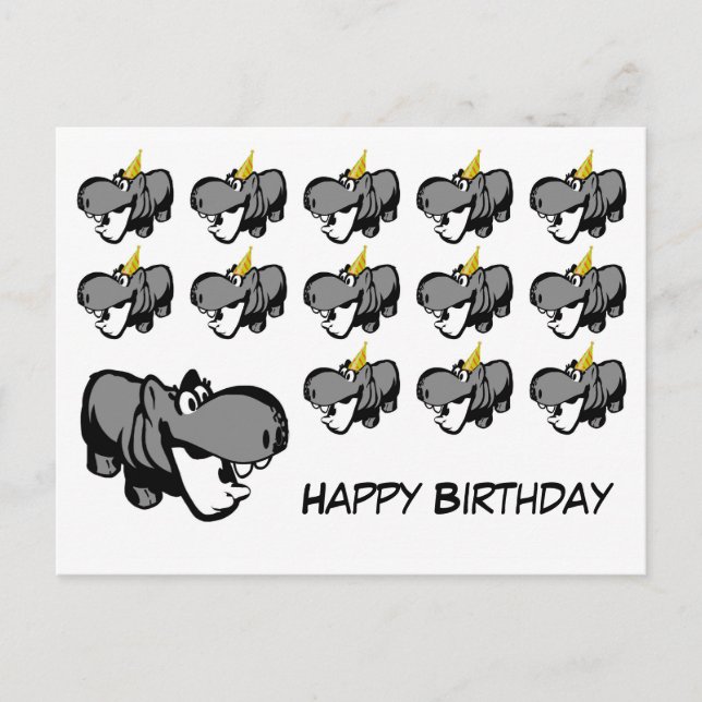 Postkarte - Hippo Happy Birthday - Nilpferd (Vorderseite)