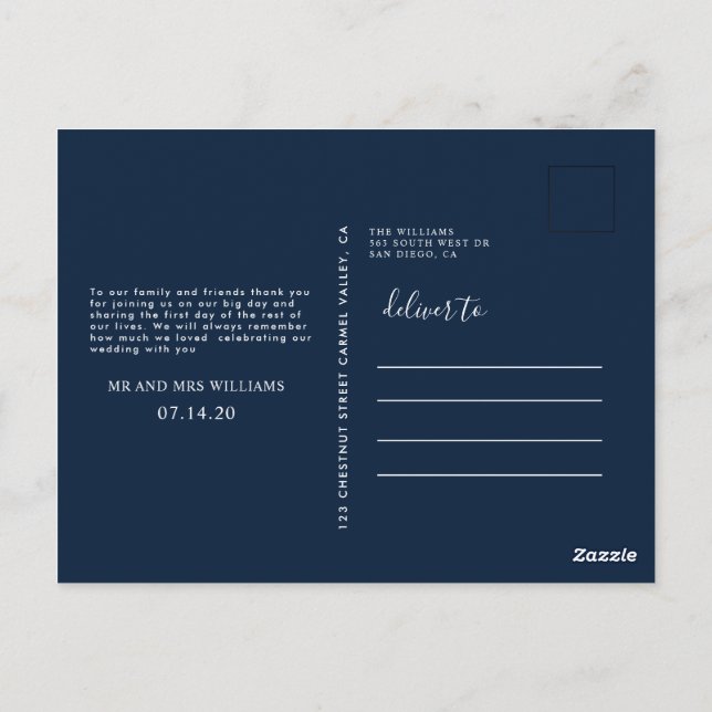 Postkarte Hochzeit danke + Foto der w (Rückseite)