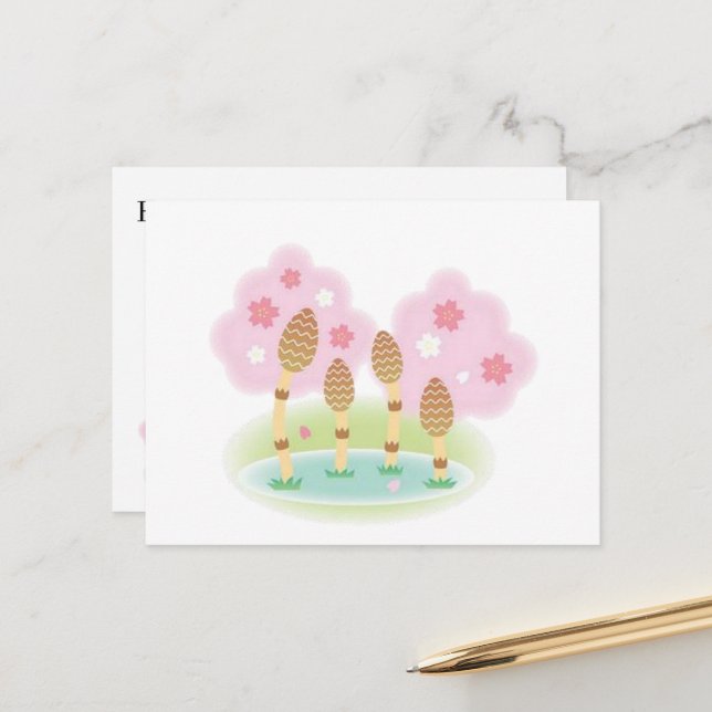 Postkarte Hübsche rosa Blumen Teich (Vorderseite/Rückseite Beispiel)