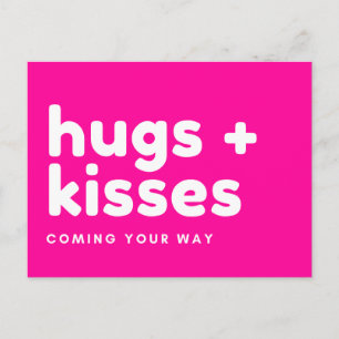 Postkarte - "hugs + kisses coming your way"
