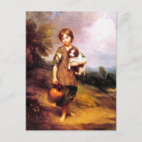 Postkarte: Hütte Mädchen mit Hund und Pitcher
