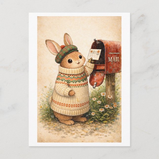 Postkarte im Vintage-Stil mit Kaninchen (Vorderseite)