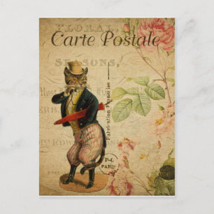 Postkarte im Vintage-Stil mit Katze.