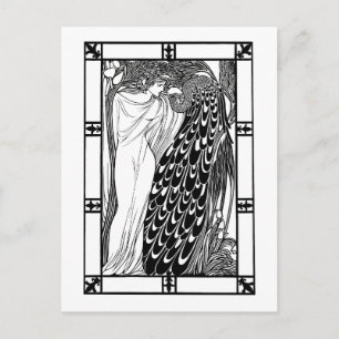 Postkarte: Jugendstil-Pfau-Kunstwerk - Der Kuss Postkarte