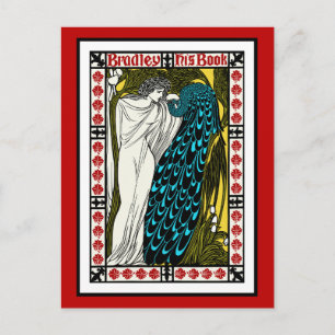 Postkarte: Jugendstil-Pfau-Kunstwerk - Der Kuss Postkarte