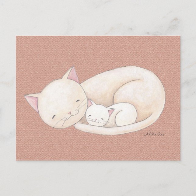 Postkarte Katze Mama & Baby Art Postkarte Niedlich (Vorderseite)