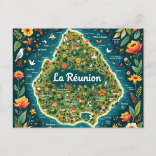 Postkarte La Réunion – Illustrierte Karte