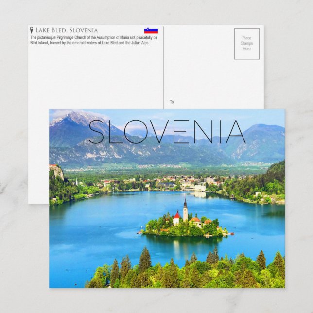 Postkarte Lake Bled, Slowenien (Vorne/Hinten)