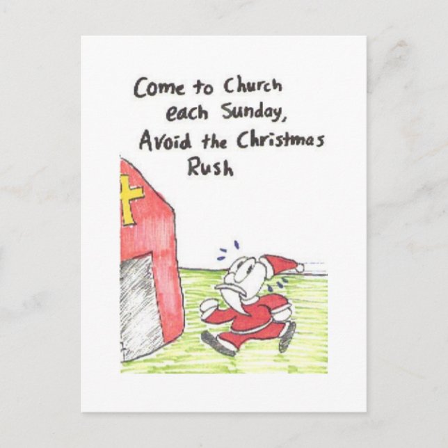 Postkarte lustiger Kirchenzeichen, animiert (Vorderseite)