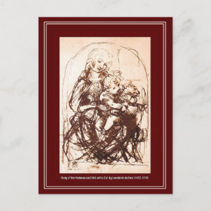 Postkarte: Madonna und Jesuskind halten eine Katze Postkarte